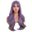 BERON Rainbow Long Curly Wave Wig with Bangs for Women Girls Purple Mixed Colorful Heat Resistant Synthetic Wigs Cosplay Costume Party or Daily Use