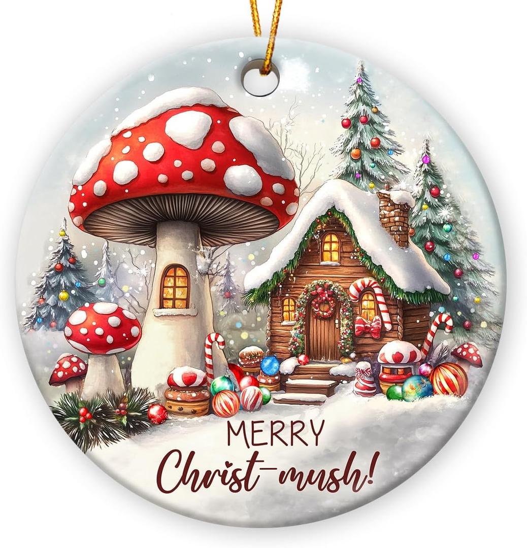 4 x Christmas Ornaments 2025 - Cute Mushroom Christmas Ornaments for Tree Car Decor, Gifts for Mushroom Lovers, Gift Exchange Ideas, Nature Lover Gifts for Forest Enthusiasts