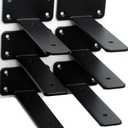 6 Pack - 4 inch Black Hidden L Shelf Bracket (1/5 Inch Thicked) Iron Floating Shelf Brackets Rustic Industrial Metal Brackets for Shelf Support