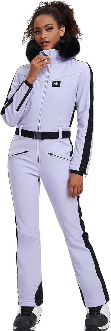 YEEFINE Women's One Piece Ski Suit Waterproof Snowsuits Snowboard Suit Onesies Jumpsuits Winter Outdoor Snow Suits (Purple)