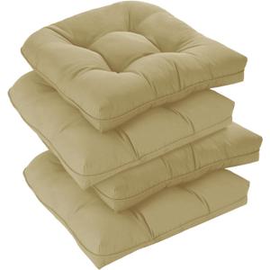 downluxe Outdoor Chair Cushions Set of 4 for Patio Furniture, Water Resistant Tufted Overstuffed Patio Furniture Cushions, Thick Outdoor Seat Cushion, 19" X 19" X 5", Khaki
