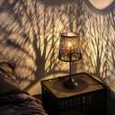 3 Level Dimmable Touch Table Lamp, Black Metal Tree Pattern Shadow Lamp, Small Bedside Night Light for Kids, Vintage Accent Decor Lamp Halloween Indoor Mood Lighting Bedroom Living Room Small Spaces
