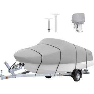 Heavy Duty Boat Cover 20-22 ft | Adjustable Support Pole | Trailerable Boat Cover | Water Resistant | UV Protection | Fits Beam Width up to 100" | Gray