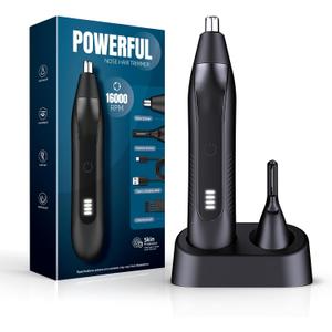 Nose Hair Trimmer for Men - 16000RPM Motor, LED Power Display, Portable Electric Ear & Eyebrow Grooming Kit, Nose Hair Cutter & Remover, Face & Body Clipper, Gift for Men (Black)