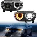 LED Headlights for Dodge Challenger 2008-2014 Accessories, Full LED Projector Head Lamp with Halo White DRL HI/LO Beam Amber Turn Signal, Plug-and-play, Bulbs Included, 2PCS