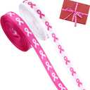 3 x BOXOB 2 Rolls Pink & White Breast Awareness Ribbons, Polyester Double-Sided Printing Breast Awareness Products Items Accessories for Gift Wrapping DIY Crafts Hair Bows & Party Decoration