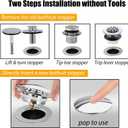 Anlige Bathtub Drain Stopper, Pop Up Tub Stopper and Cover, Bottom with Hair Catcher, Universal for 1.45 to 1.8 in Drain, Replaces Old Drain Plug, Chrome Silver