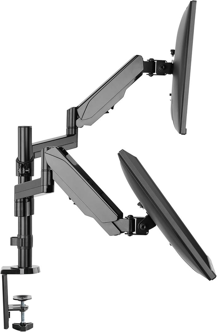 TechOrbits Triple/Double/Single Monitor Mount Stand - Computer Screen Desk Gas Spring Arm (Dual Monitor - Black) (Dual Monitor)