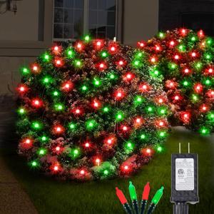 120Led Christmas Net Lights Outdoor 5ft x 6ft, Connectable 8 Modes Waterproof 29V Plug in Black Wire, Mesh Net Christmas Lights for Bushes Shrubs Yard Trunk Xmas Tree Christmas Decorations (Red&Green)
