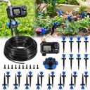 HIRALIY 100FT Pressure Compensating Irrigation System with Garden Timer, New Quick Connector Garden Watering System, Irrigation Kit for Plants, Watering Regularly by Timer