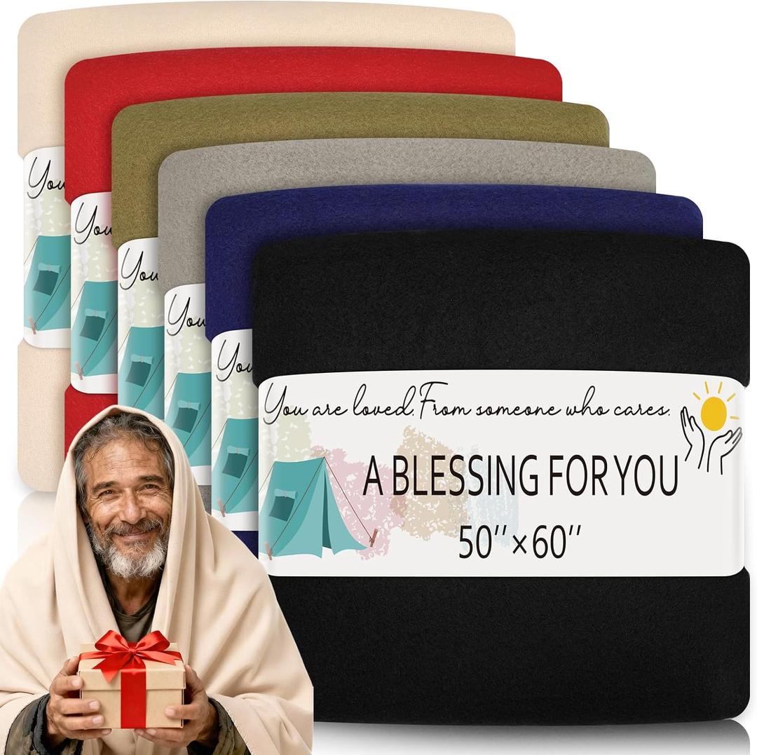 12 Fleece Throw Blankets Bulk for Homeless 50"x 60" Fleece Blankets with Inspirational Cards 140 GSM Lightweight Warm Soft Christmas Nursing Home Gift for Homeless Residents Shelter Donation