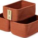 Small Storage Baskets for Organizing | Closet Organizer Bins | Shelf Toy Basket | Woven Rope Baskets | Cube Decorative Box | Shallow Basket | 11.5x7.5x4.7 | 3 Packs Oxide Red