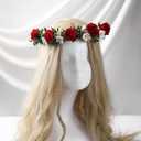 Rose Hair Flower Crown - Girl Flower Crown Decoration Rose Celebration Round Floral Head Bride Wedding Renaissance Festival Party Birthday Ball Photo Accessories