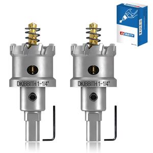 TCT Hole Saw Set, 2-Pack of 1-1/4" (32mm) Heavy Duty Tungsten Carbide Tipped Hole Cutters for Stainless Steel Mild Steel Copper Iron Brass Plastic and More, with Titanium-Plated Pilot Drill Bits