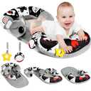 URMYWO Tummy Time Mat - 4 in 1 Cozy Tummy Time & Seated Support Pillow, Tummy Time Pillow for Newborn 0-12 Months, Infant Baby Sit Me Up Floor Seat Early Sensory Development Gifts Tummy Time Play Toys (Black)