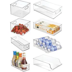 iDesign 8-Piece Fridge or Pantry Storage Bins with Plastic Water Bottle Organizer for Kitchen, Clear