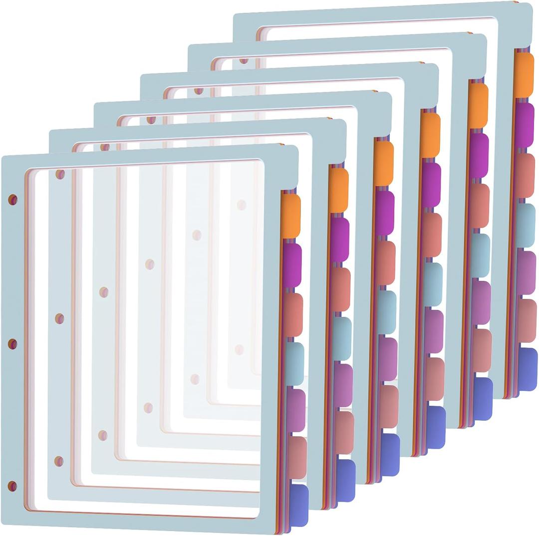 Binder Dividers with Tabs,8 Tab Dividers for 3 Ring Binder, Multi-Colored Page Binder Dividers Letter Size Plastic File Folder Pastel Color for Notebook School, 3 Hole Punch, 12 Set 96 Pcs