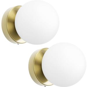 Aoceley Globe Wall Sconces Set of Two Aged Brass Sconces Mid Century Wall Light Globe Glass Brass Vintage Wall Light for Bathroom Bedroom Hallway Living Room(G9 Base)