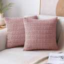 MIULEE Pack of 2 Blush Pink Throw Pillow Covers 20x20 Inch Corduroy Decorative Couch Pillow Covers Soft Boho Striped Pillow Covers Valentine's Day Modern Home Decor for Sofa Living Room Bed