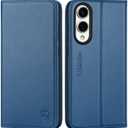 SHIELDON Case for Galaxy S25 Edge 6.7", Genuine Leather Wallet Magnetic Case with RFID Blocking Card Holder Kickstand Shock Absorbing Cover Compatible with Galaxy S25 Edge 2025 - Nappa Royal Blue