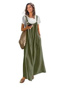YESNO Casual Wide Leg Jumpsuits for Women Boho Floral Pleated Overalls Rompers Summer Outfits with Pockets M P0D Solid Army Green