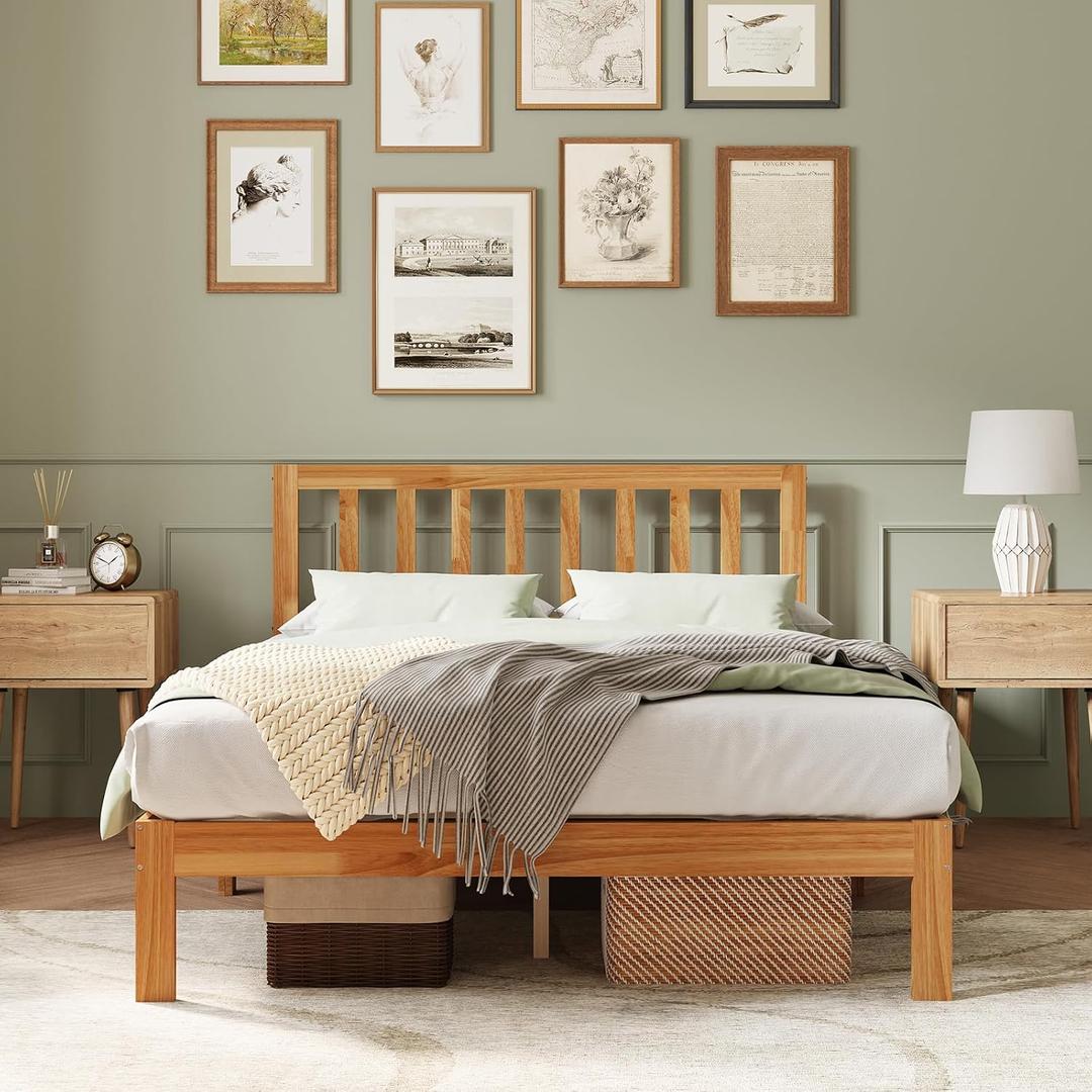 Novilla 12inch Twin Size Bed Frame Wooden Twin Platform Bed Frame, Classic Twin Bed Frame with Headboard No Box Spring Needed, Easy Assembly, Natural