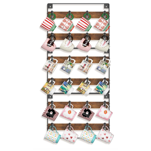 EsLuker.ly Mug Holder Hanger Rack Wall Mounted Wooden 3 Pack Coffee Cup Storage Organizer Display Shelf with 24 Movable Plastic Hooks, Ideal for Mug Collectors