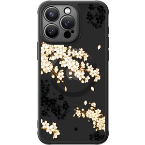 FUNMIKO Cute iPhone 15 Pro Phone Case Wireless Charging & Military-Grade Protection - Trendy Wildflower Design for Women Girls, Matte Cover with Shockproof Corners - Elegant Blossom Motif
