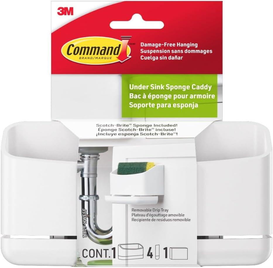 Command Under Sink Sponge Caddy, Total 2 Sponge Holders with 8 Command Strips, 2 Pack of 1 Caddy, Organize Damage-Free