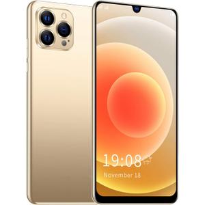 Unlocked Android Smartphone, 6.26in HD Screen Cell Phone, 2MP+2MP Camera 1GB + 8GB ROM , Dual Card Dual Standby, Face Recognition, with +BT+FM+(Gold)