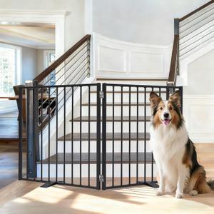 52" Extra Wide Dog Gate Indoor, Heavy Duty Metal Freestanding Dog Gate-Auto Close, Foldable Pet Fence Anti-Topple Stability Feet for Stairs, Doorways,House,Porch,Deck,Yard(2 Panels,Black)