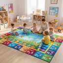 ST. BRIDGE Educational Kids Area Rug 8x10 Feet, Non Slip Play Mat Learning with ABC Alphabet, Numbers & Animals for Preschool Toddler, Soft Washable Carpet for Playroom Nursery Classroom Bedroom