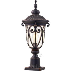 24 Inch High Outdoor Post Light Fixture with Dusk to Dawn Sensor, Bronze Post Lantern with Pier Mount, Exterior Pole Lighting with Seeded Glass for Yard, Garden, Patio and Pathway, LMMS0519-M
