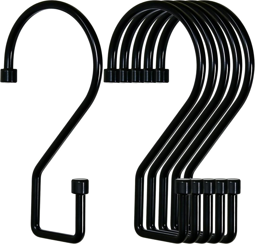 12Pcs S Hooks for Hanging, 4 inch Heavy Duty Large S Hooks, Reversible Black Metal S Shaped Hooks for Kitchen, Bathroom, Garden, Indoor, Outdoor