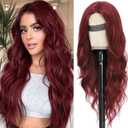 Burgundy Wig for Women, Long Red Wavy Wig Middle Part 26 Inch Red Wigs Natural Looking Heat Resistant Synthetic Wigs for Daily Party Use