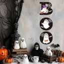 3 x Halloween Door Decorations Halloween Wreath Cute Ghost Decor Boo Sign Bat Spider Web Wooden Front Door Hanger Ghost Hanging Sign Wreath for Wall Indoor Home Decor