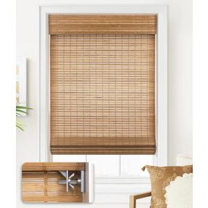 LazBlinds No Tools No Drill Cordless Bamboo Roman Shades, Light Filtering Window Treatment, Roll Up Bamboo Blinds for Window 34'' W x 64'' H, Squirrel