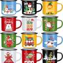 CHENGU Set of 12 Christmas Enamel Mug Bulk 12 oz Hot Chocolate Mugs Holiday Hot Cocoa Ceramic Mugs Merry Christmas Xmas Funny Coffee Cups Stocking Stuffer Gifts for Women Family Friends Coworkers