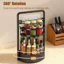 JEESA Rotating Spice Rack with Paper Towel Holder, 2 Tier Lazy Susan for Spices, Sturdy Iron Seasoning Organizer for Kitchen Countertop, Black