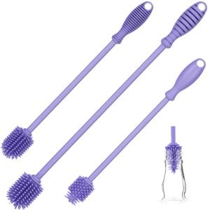 A-Brush Silicone Bottle Cleaner Brush, 3 Piece Set, Long Handle - Water Bottle Cleaner, Baby Bottle Nipple Brush for Plastic & Glass, BPA-Free Dish Washing Brush A2S Protection
