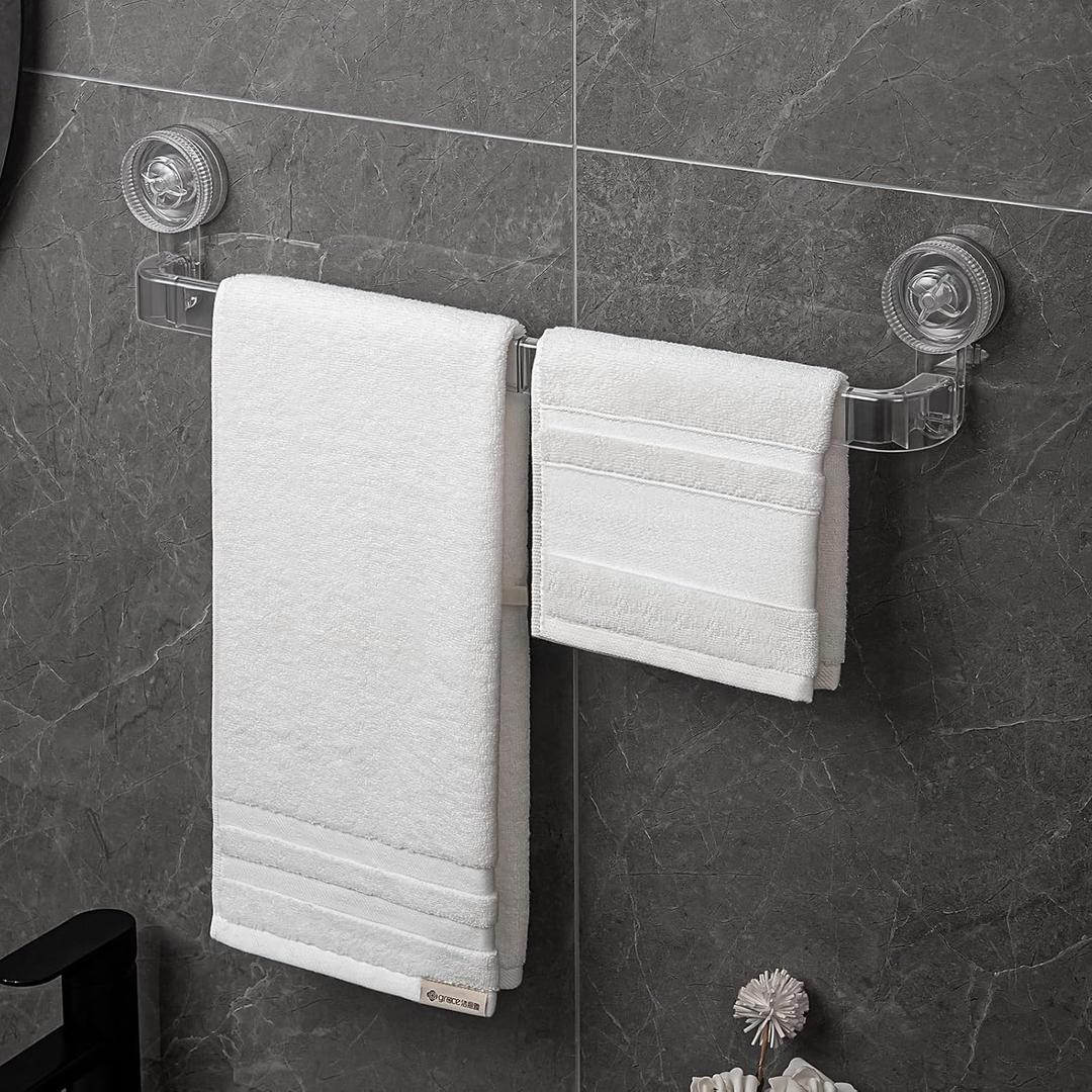 NEELEEN Suction Cup Towel bar  21 Inch Removable No Drill Suction Towel Bar with Strong Suction & Reusable Adhesive Suction Towel Rack for Shower Bathroom Kitchen  Clear