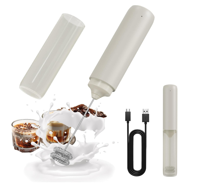 CIRCLE JOY Portable Rechargeable Milk Frother Hanheld, Dual Spring Whisk Electric Coffee Frother Wand Drink Mixer for Matcha Lattes Cappuccino, Kitchen Gifts, Beige