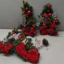 Hiboom 4 Pcs Christmas Teardrop Swag Ornament Christmas Swags Xmas Teardrop Artificial Berry Clusters Pine Cone Decorative Props Pendant with Red Bow for Indoor Outdoor Wall Door Hanging Decor