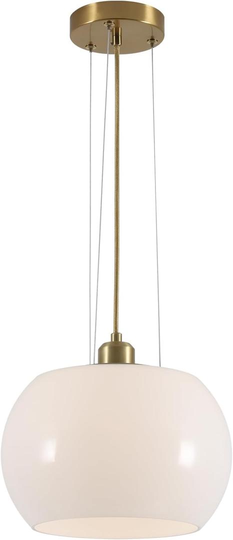 BOKT 1-Light Gold Dome Pendant Light Mid Century Modern White Globe Pendant Lighting Kitchen Island Brass Dining Hanging Ceiling Lamp Single Large Glass Ball Pendant Lamp