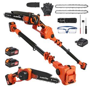 Axientro Electric Pole Saws for Tree Trimming, 2-in-1 Bruless Motor Mini Chainsaw & Pole Saw, 8-in Electric Chainsaw Cordless with Extendsion Pole, 2x4000mAh Li Batteries & Charger, 16FT Max Reach