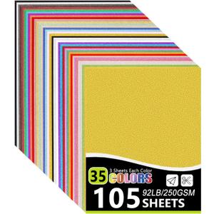 OcePor Glitter Cardstock, 105 Sheets in 35 Colors Cardstock, Glitter Paper for Cricut, Crafts and DIY, 8.5x11Shimmer for Birthday, Wedding Party Decor(92 lb/250 gsm)