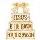 Britimes 4 Pcs Christmas Tiered Tray Decorations Set Jesus Angel Stack Block Signs Faith Christian Religious Holiday Decor for Table & Home Office (Jesus Reason)