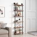 Industrial Pipe Bookshelves Rustic Wood Ladder Bookshelf, Industrial Pipe Shelf for Living Room Decor and Storage,Bookcase(Only One Shelf), 6 tier