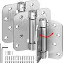 3-Pack Self Closing Door Hinges, 4 Inch Spring Loaded Door Hinges, Adjustable Tension for Exterior,Garage, Front Back Door,Left Right Hand Door, 5/8'' Radius Corners,UL Listed,Brushed Nickel