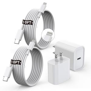[Apple MFi Certified]10FT Fast iPhone Charger,Extra Long Apple Charger Fast Charging 2Pack USB C Charger Block Plug + 10Foot Lightning Cable Cord for iPhone 14/Pro/Pro Max/Plus/13/12/11/XS/XR/X/SE2022 (White)